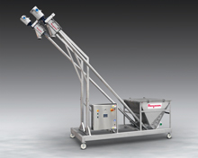 Transportador de Tornillo Flexible Doble de Flexicon con Tolva y Base Móvil