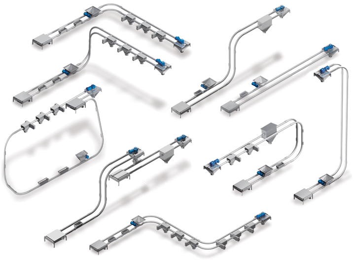 Configuraciones de transportadores de cable tubular y sistemas integrados